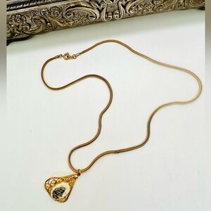 Vintage Scrimshaw Ship Pendant Necklace